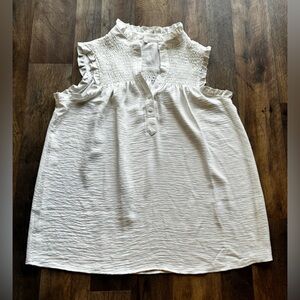 white smocked sleeveless tank top